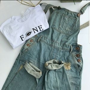 Denim Overalls, Slightly Distressed